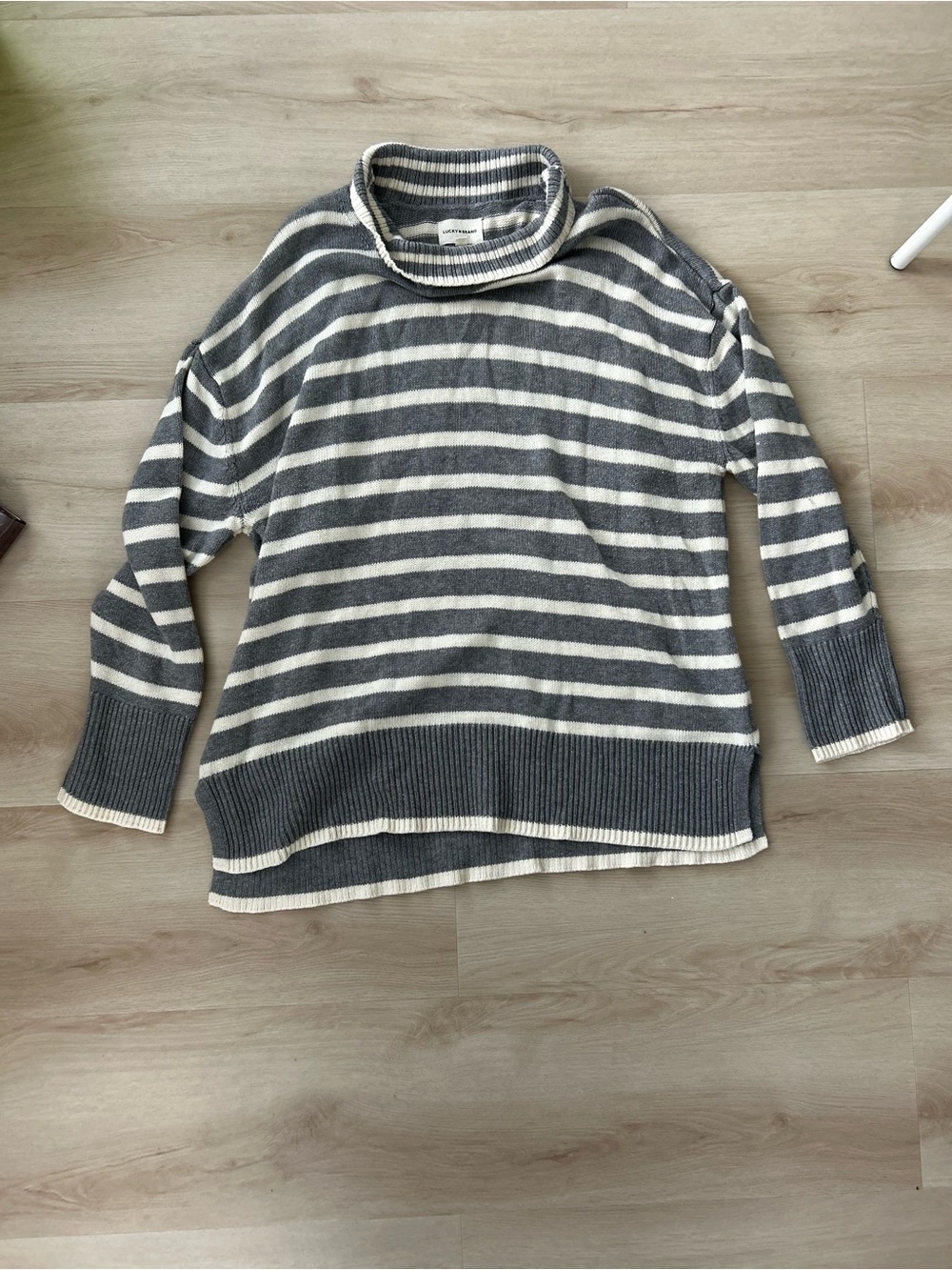 Lucky Brand Gray & Cream Striped Turtleneck Tunic Sweater